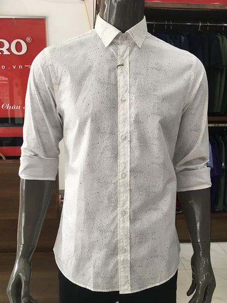 Áo sơ mi dài tay công sở cao cấp Aligro ALGS136 dáng Slimfit màu trắng chấm bi