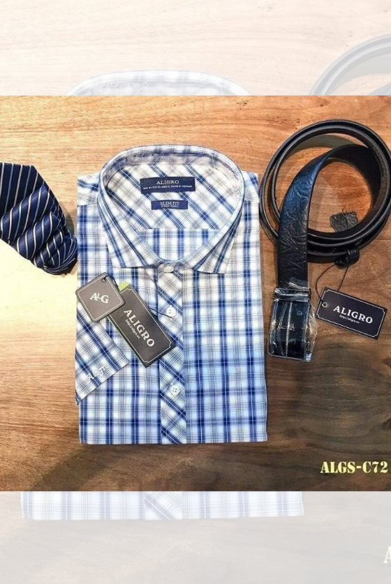 Áo sơ mi nam ngắn tay cao cấp Aligro ALGS-C72 vải prima cotton form SLIMFIT kẻ caro