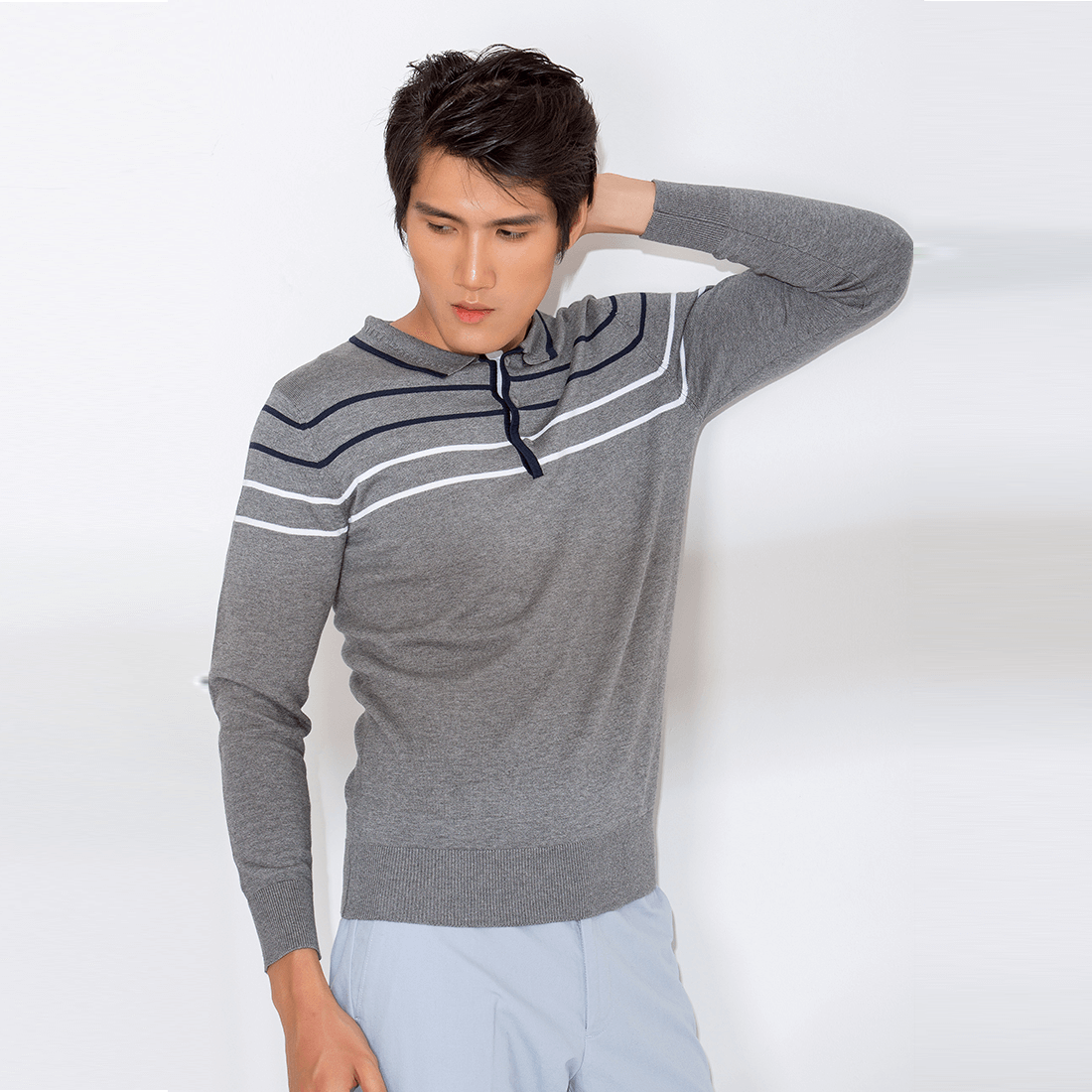 Áo len cổ bẻ dài tay ALEND036 - màu xám