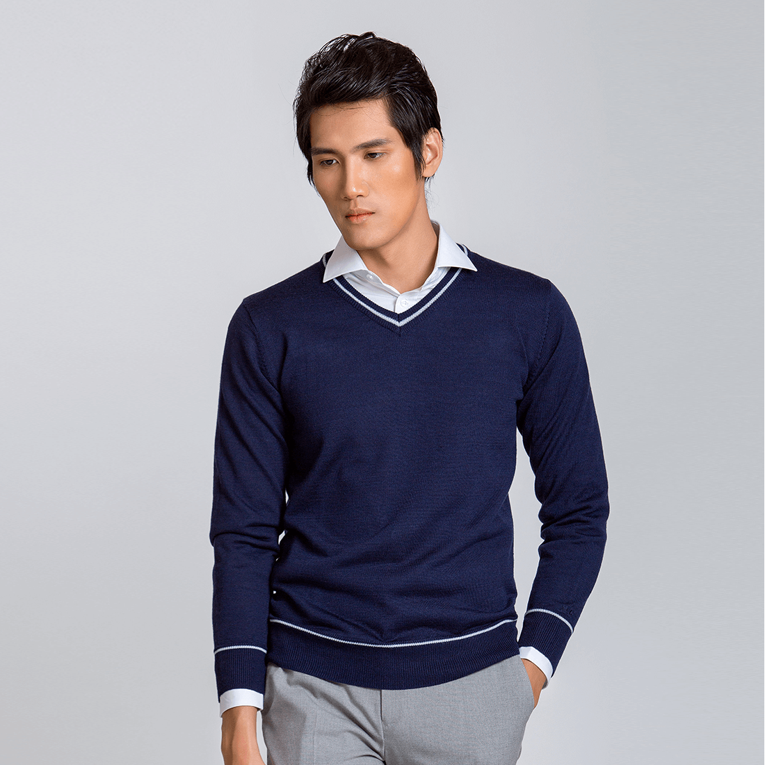 Áo len dài tay lông cừu ALEND041 - xanh than