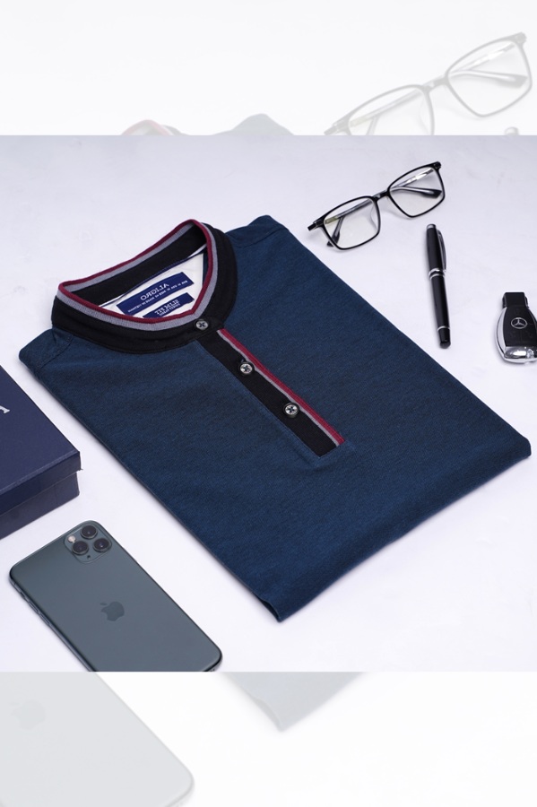 Áo polo nam ngắn tay Aligro cao cấp ALGPLO38 vải CVC cao cấp dáng slimfit cổ tàu màu xanh đen