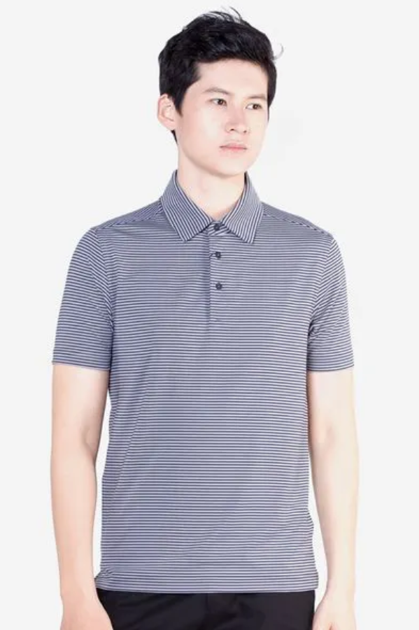 Áo polo nam ngắn tay cao cấp Aligro ALGAPC015 chất liệu vải coolmax form SLIMFIT kẻ ngang màu đen
