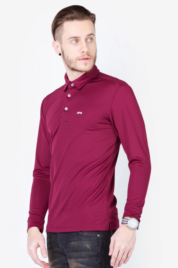 Áo thun dài tay nam cao cấp ALIGRO cổ bẻ co giãn, thoáng khí màu đỏ đô ALGAPD005