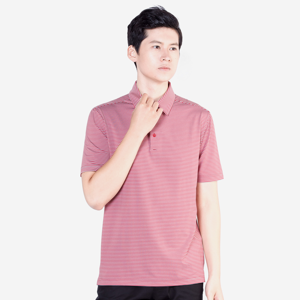 Áo polo nam ngắn tay cao cấp Aligro ALGAPC018 chất liệu vải coolmax form SLIMFIT kẻ ngang màu hồng