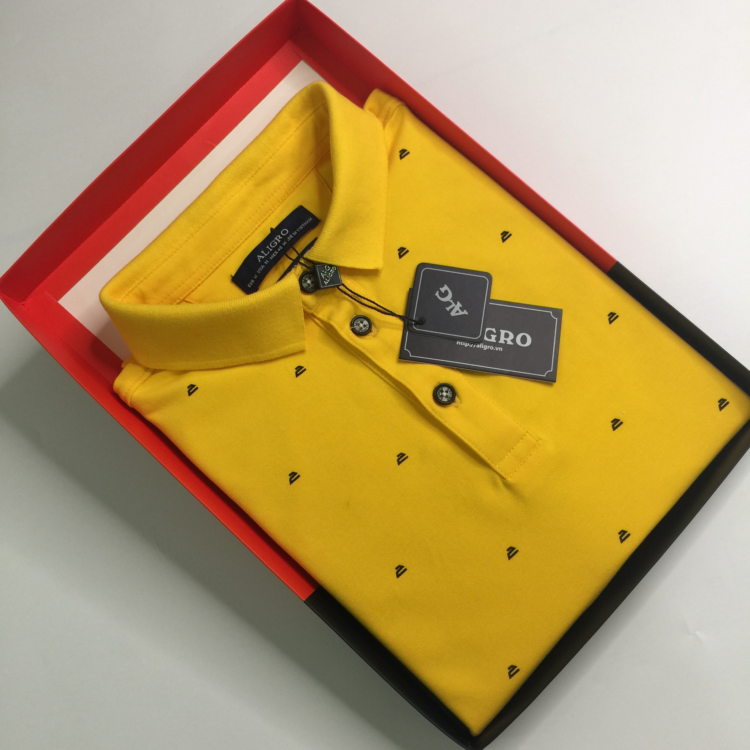 Áo polo nam ngắn tay cao cấp Aligro ALGPLO64 chất liệu pirma cotton form slimfit màu vàng in hoạ tiết bàn là 