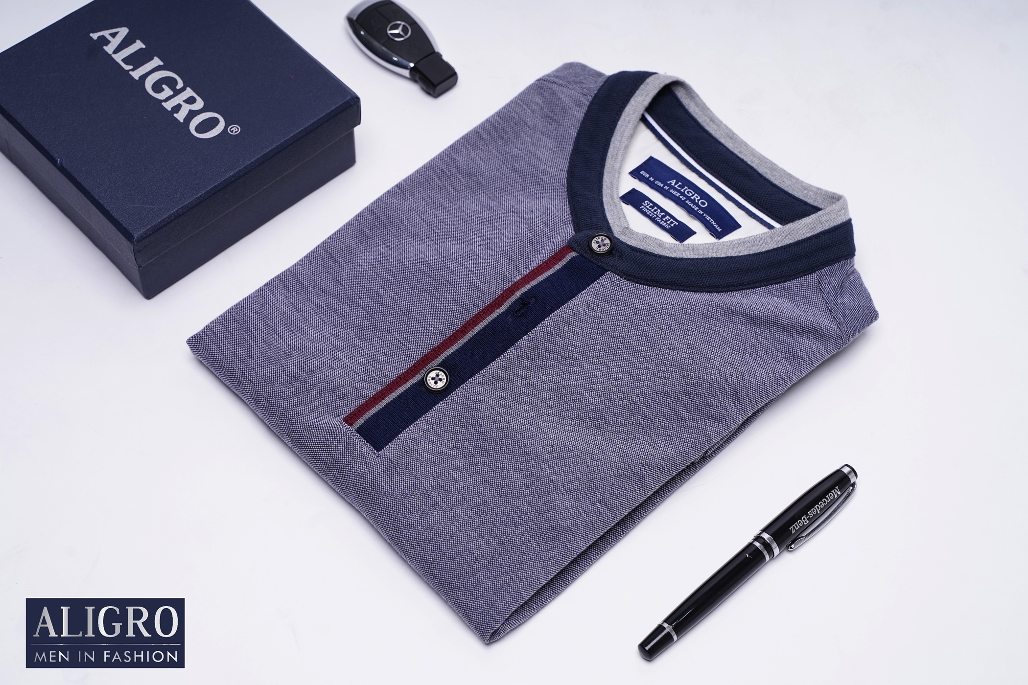 Áo polo nam ngắn tay Aligro cao cấp ALGPLO37 vải CVC cao cấp dáng slimfit cổ tàu màu ghi sáng