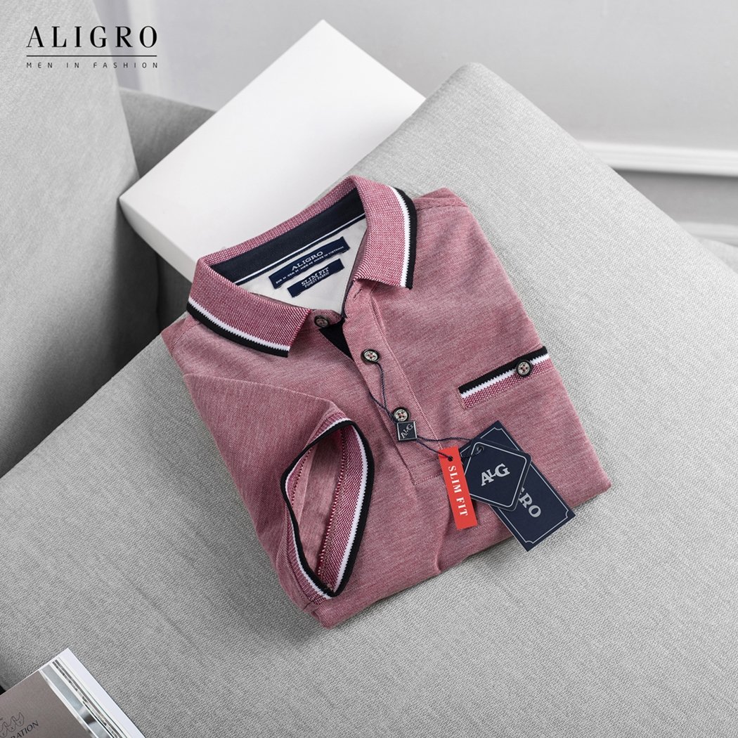 Áo polo nam ngắn tay Aligro cao cấp ALGPLO42 vải CVC cao cấp dáng slimfit có túi ngực màu hồng bã trầu