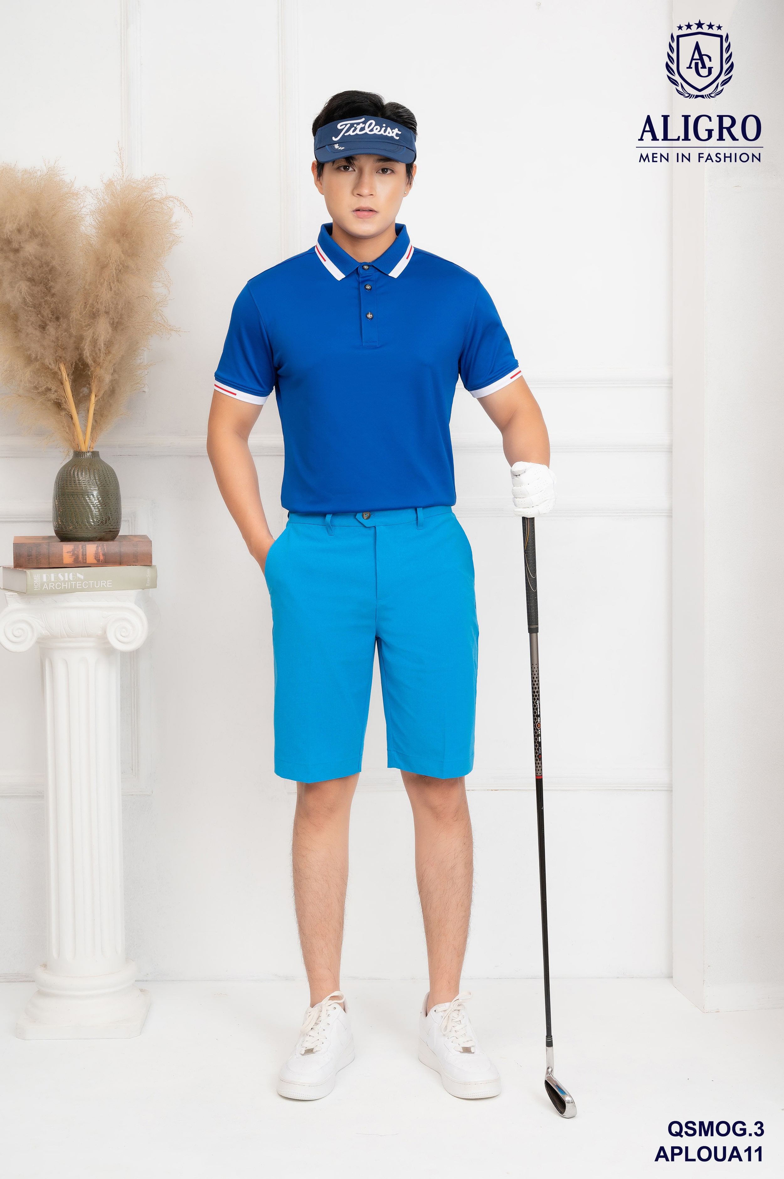 Áo polo nam ngắn tay cao cấp Aligro APLOUA011 chất liệu vải coolmax form SLIMFIT màu xanh navy