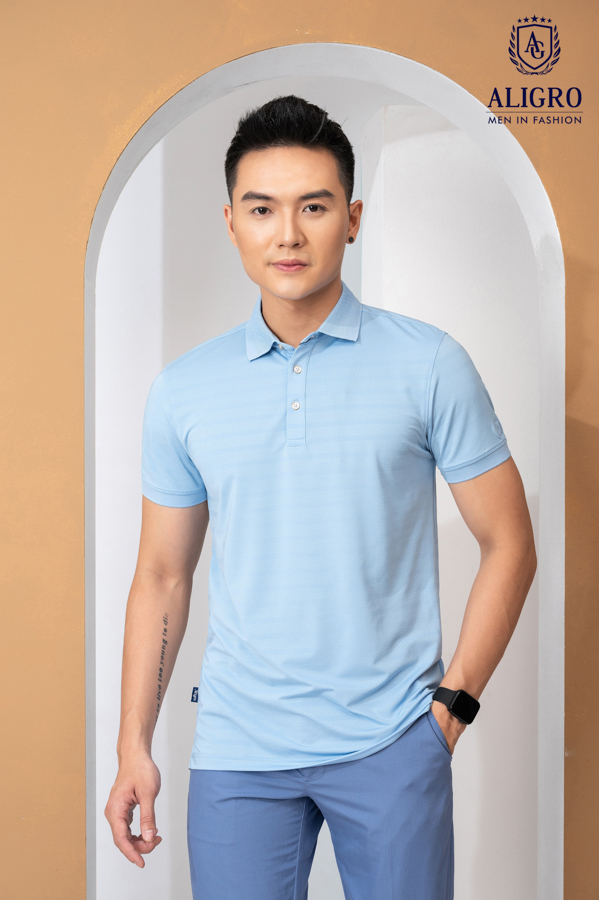 Áo polo Golf ngắn tay cao cấp Aligro ALGPLO81 vải thun lạnh COOLMAX dáng slimfit màu xanh nhạt