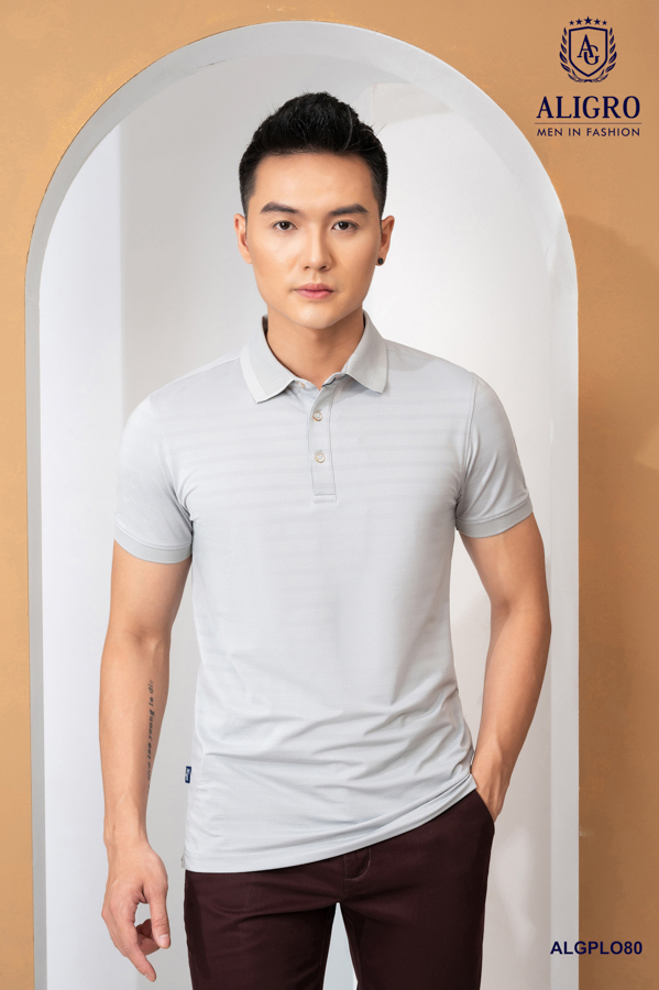 Áo polo Golf ngắn tay cao cấp Aligro ALGPLO80 vải thun lạnh COOLMAX dáng slimfit màu ghi sáng