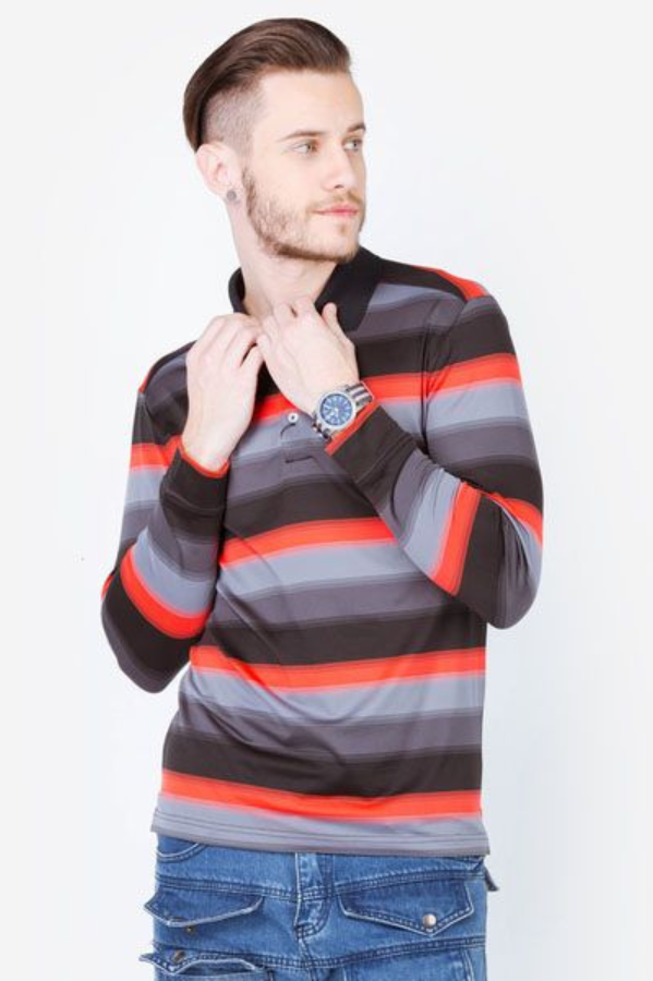 Áo thun dài tay nam cao cấp ALIGRO cổ bẻ co giãn, thoáng khí kẻ phối ALGAPD006