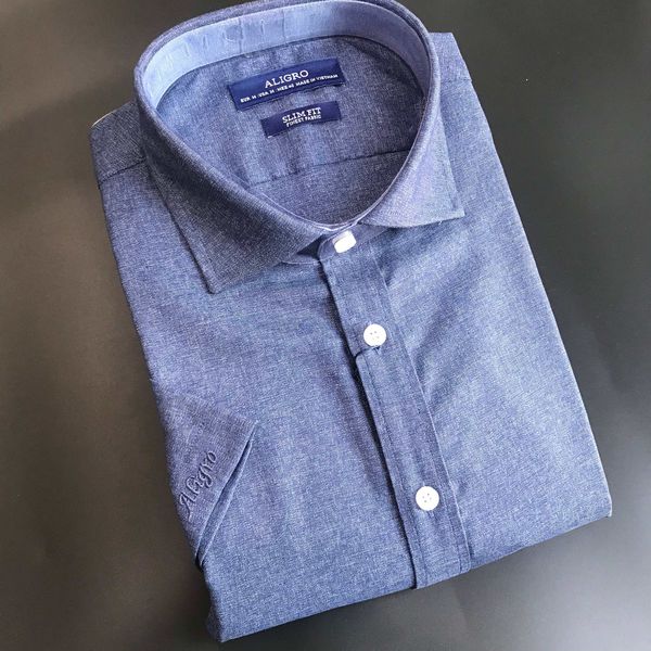 Áo sơ mi nam ngắn tay cao cấp Aligro ALGS-C74 vải prima cotton form SLIMFIT màu xanh dương