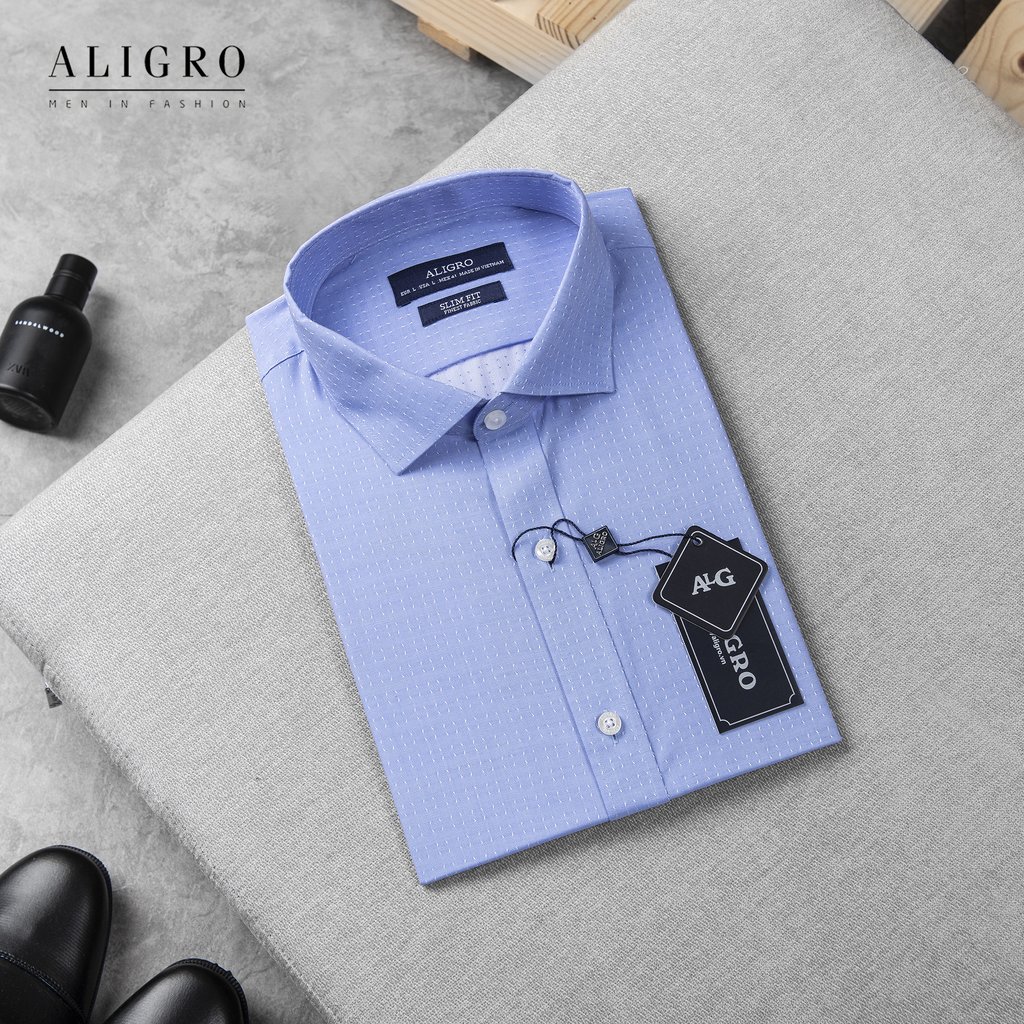 Áo sơ mi nam ngắn tay cao cấp Aligro ALGS-C108 chất liệu vải bamboo form SLIMFIT màu xanh hoạ tiết