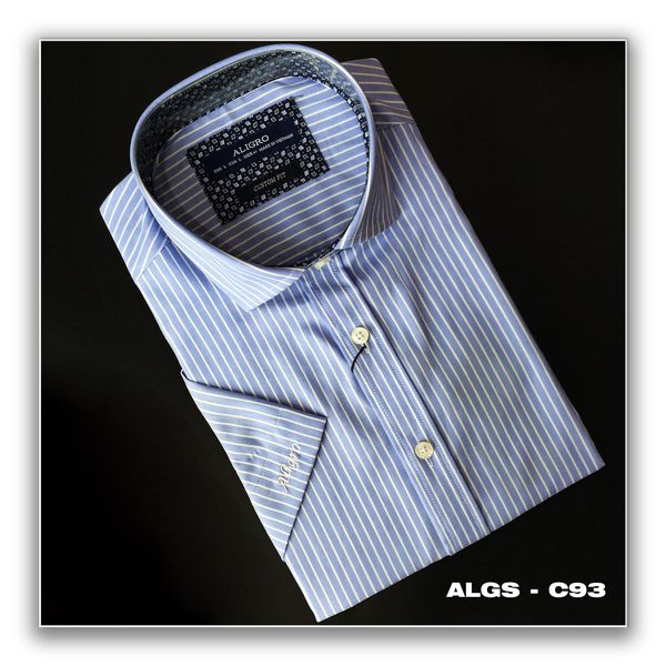 Áo sơ mi nam ngắn tay cao cấp Aligro ALGS-C93 chất liệu cotton form CUSTOM kẻ xanh trắng