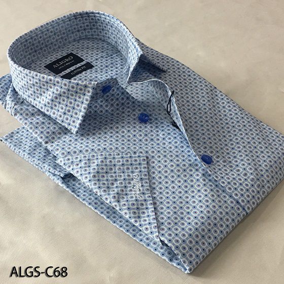 Áo sơ mi nam ngắn tay cao cấp Aligro ALGS-C68 vải cotton form Custom màu navy in chấm