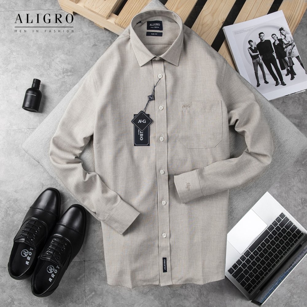 Áo sơ mi dài tay công sở cao cấp Aligro ALGS157 dáng Slimfit màu ghi