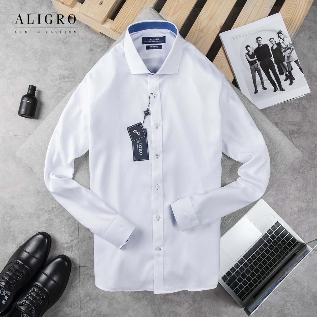 Áo sơ mi dài tay công sở cao cấp Aligro ALGS191 dáng Slimfit màu trắng