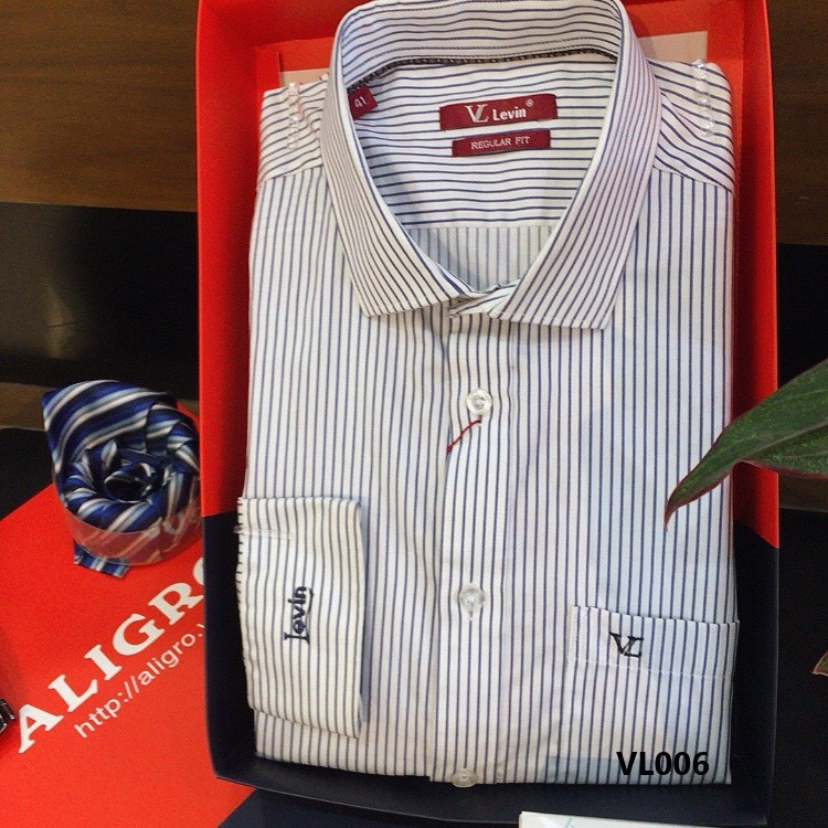 Áo sơ mi dài tay công sở cao cấp Aligro VL006 dáng Regularfit kẻ sọc trắng - xanh