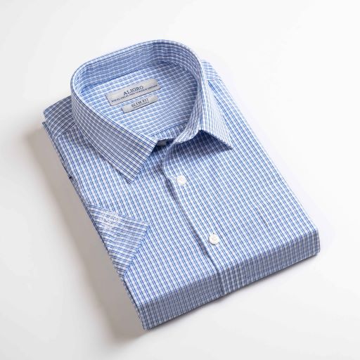 Áo sơ mi nam ngắn tay cao cấp Aligro ALGS-C120 chất liệu vải bamboo form SLIMFIT kẻ caro navy