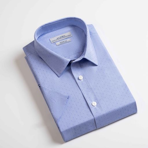 Áo sơ mi nam ngắn tay cao cấp Aligro ALGS-C124 chất liệu vải modal form SLIMFIT hoạ tiết nhí màu xanh