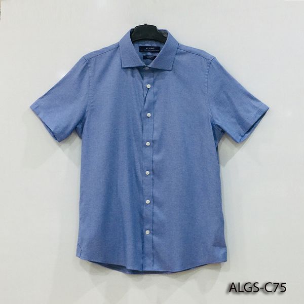 Áo sơ mi nam ngắn tay cao cấp Aligro ALGS-C75 vải prima cotton form SLIMFIT màu xanh blue