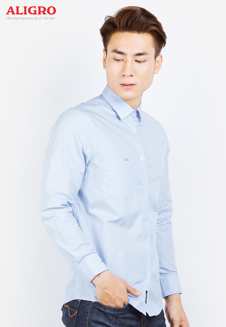 Áo sơ mi nam dài tay công sở cao cấp Aligro ALGS120 dáng Slimfit màu xanh da trời kẻ sọc