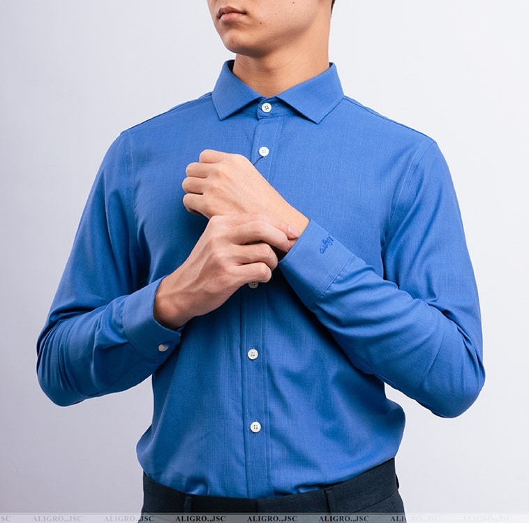 Áo sơ mi dài tay công sở cao cấp Aligro ALGS199 dáng Slimfit màu xanh đậm chấm trắng
