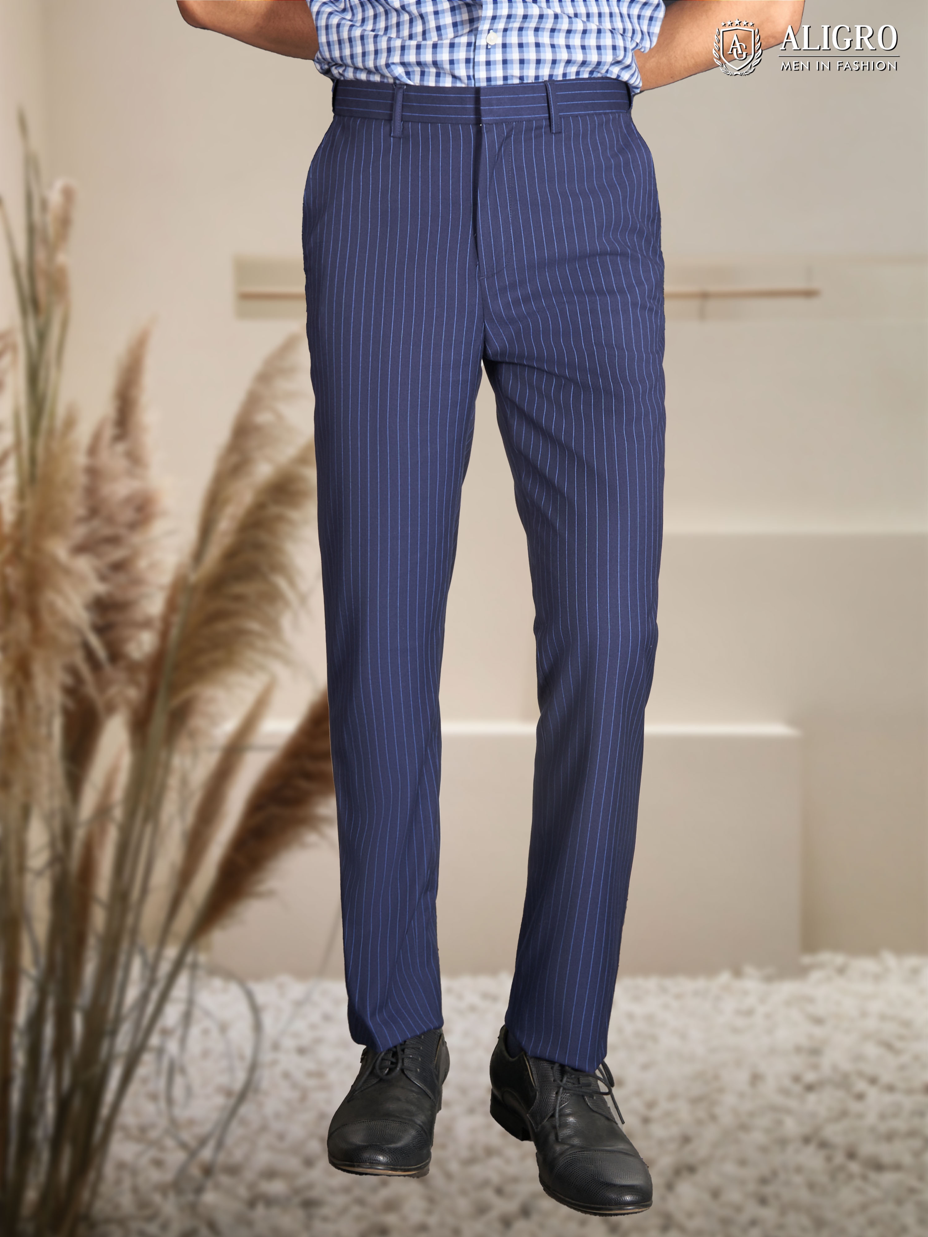 Quần âu nam công sở cao cấp Aligro ALGO1053 màu navy kẻ xanh