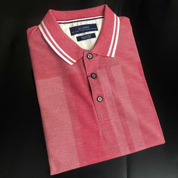 Áo polo nam ngắn tay Aligro cao cấp ALGPLO34 vải CVC cao cấp dáng slimfit màu hồng hoạ tiết kẻ sọc