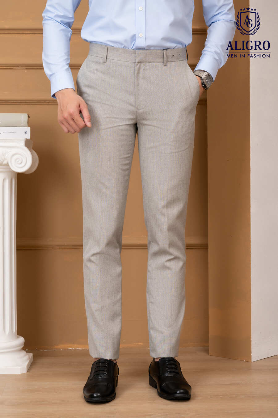 Quần âu nam công sở cao cấp Aligro ALGO1040 màu gray ô vuông nhỏ