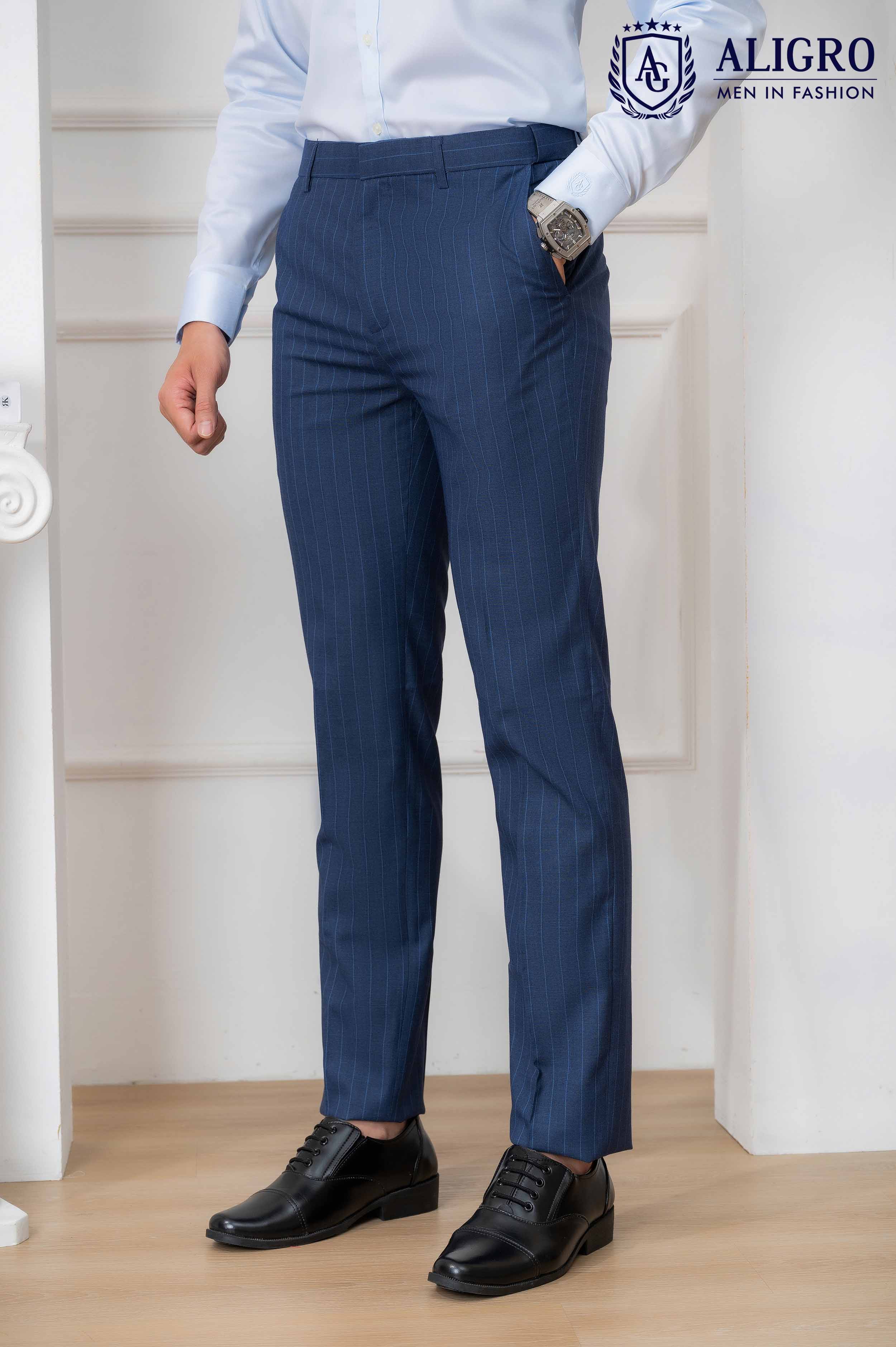 Quần âu nam công sở cao cấp Aligro ALGO1056 màu xanh sáng kẻ dọc