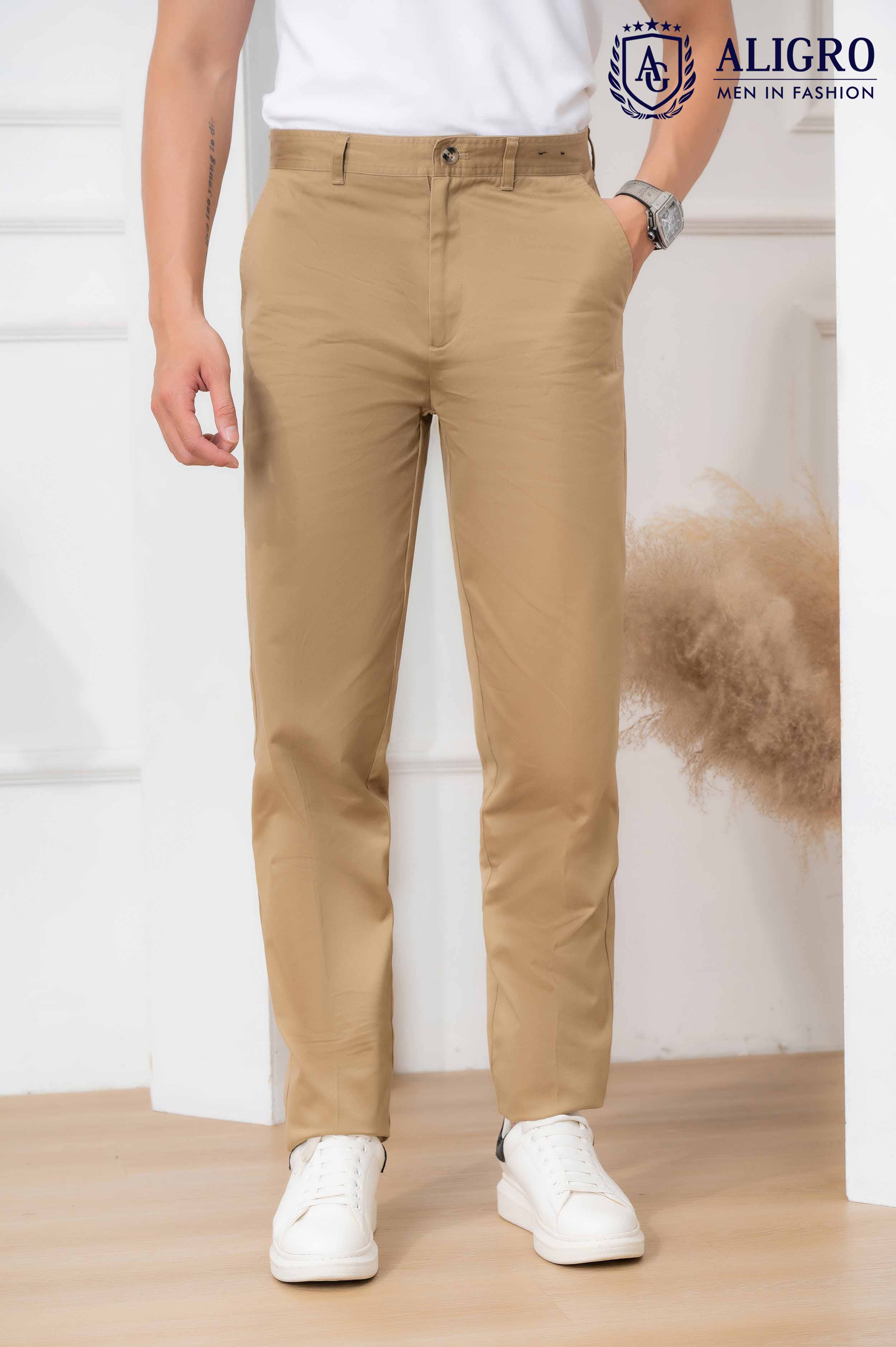 Quần kaki nam công sở cao cấp Aligro ALGK057 co giãn 4 chiều màu be đậm