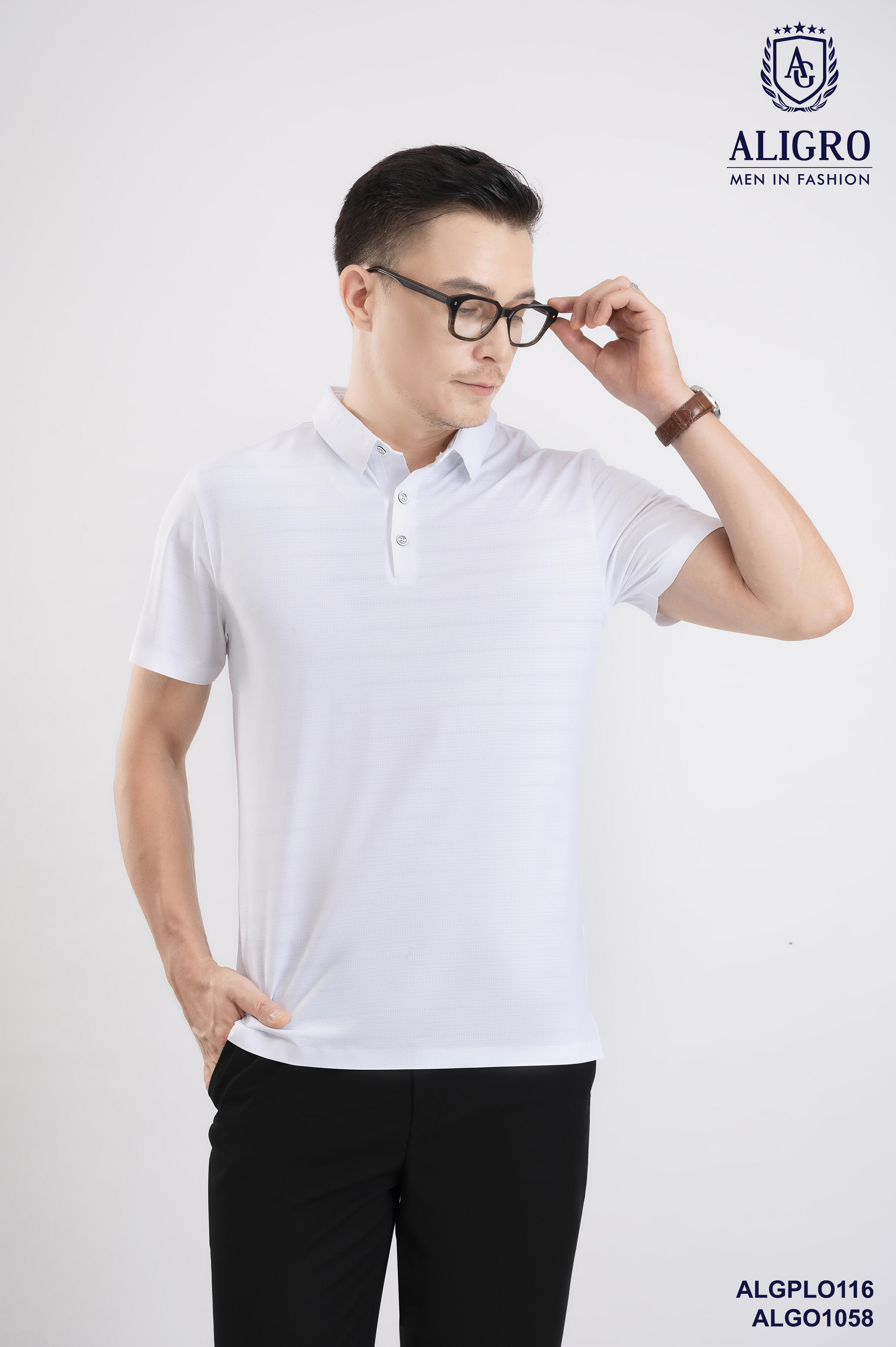 Áo Polo golf cao cấp Aligro ALGPLO116 công nghệ Seamless - không đường may form SLIMFIT kẻ ngang màu trắng
