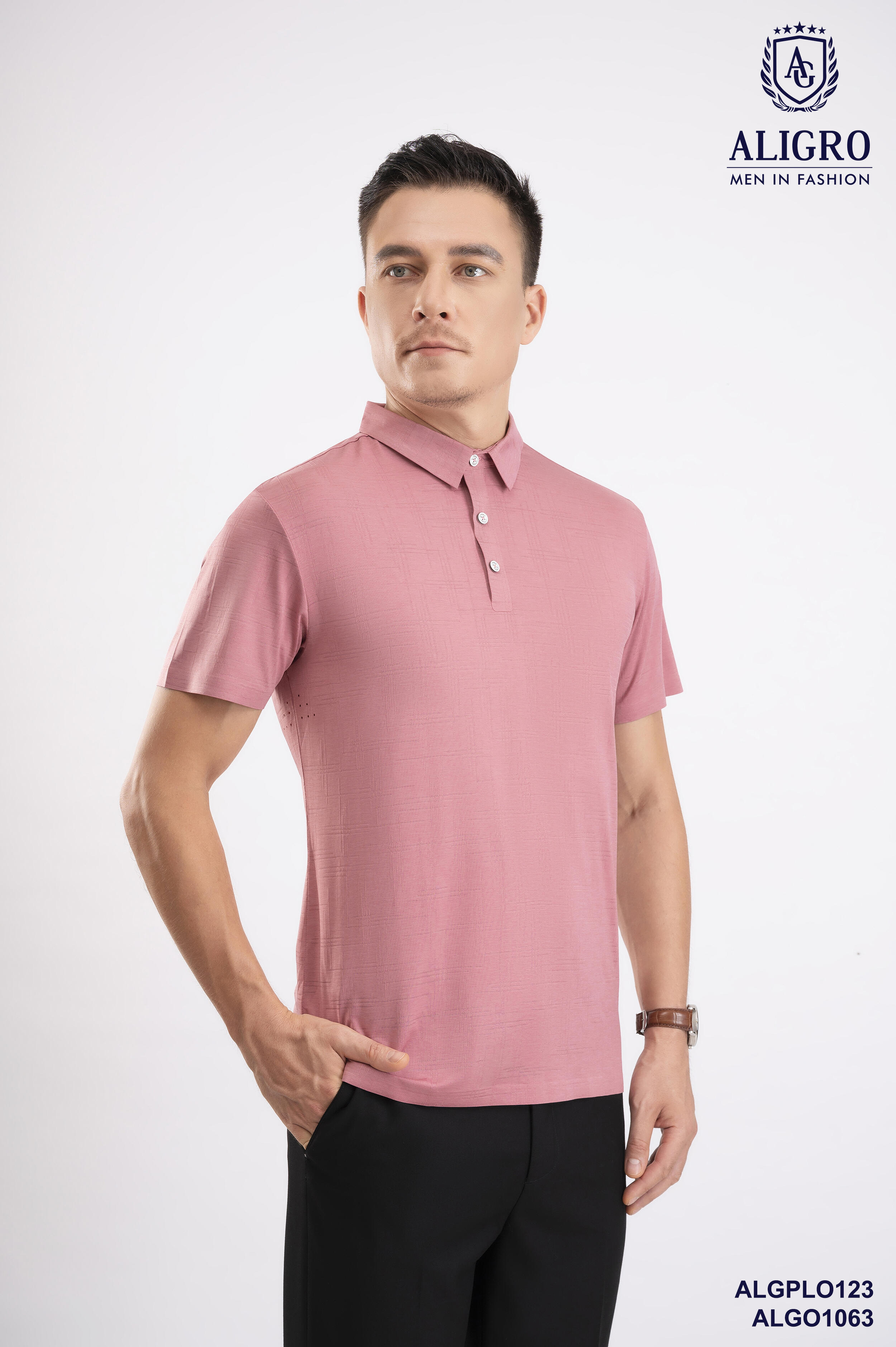 Áo Polo golf cao cấp Aligro ALGPLO123 công nghệ Seamless - không đường may form SLIMFIT màu vỏ đỗ dệt line phảy