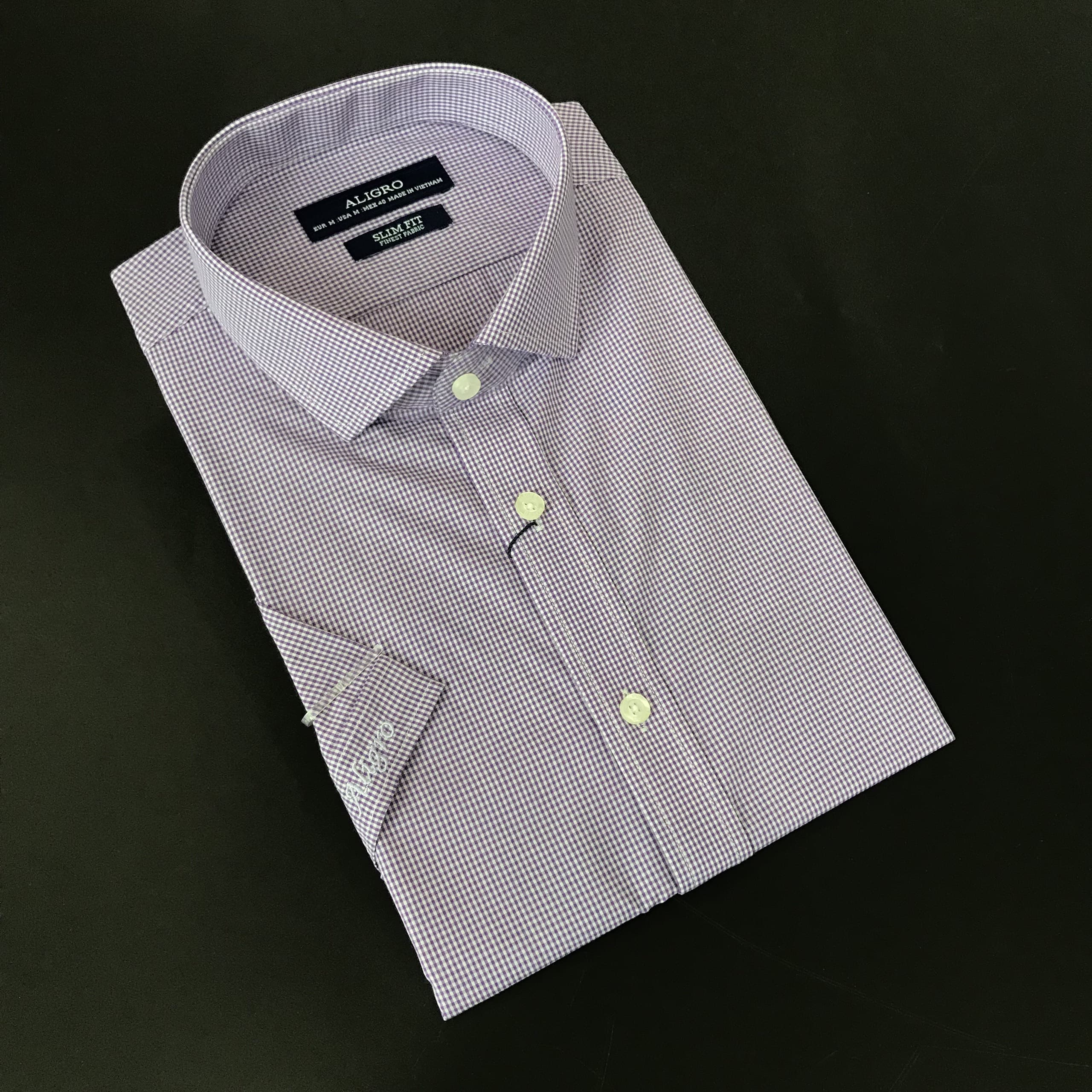 Áo sơ mi nam ngắn tay cao cấp Aligro ALGS-C98 chất liệu cotton form SLIMFIT kẻ caro tím