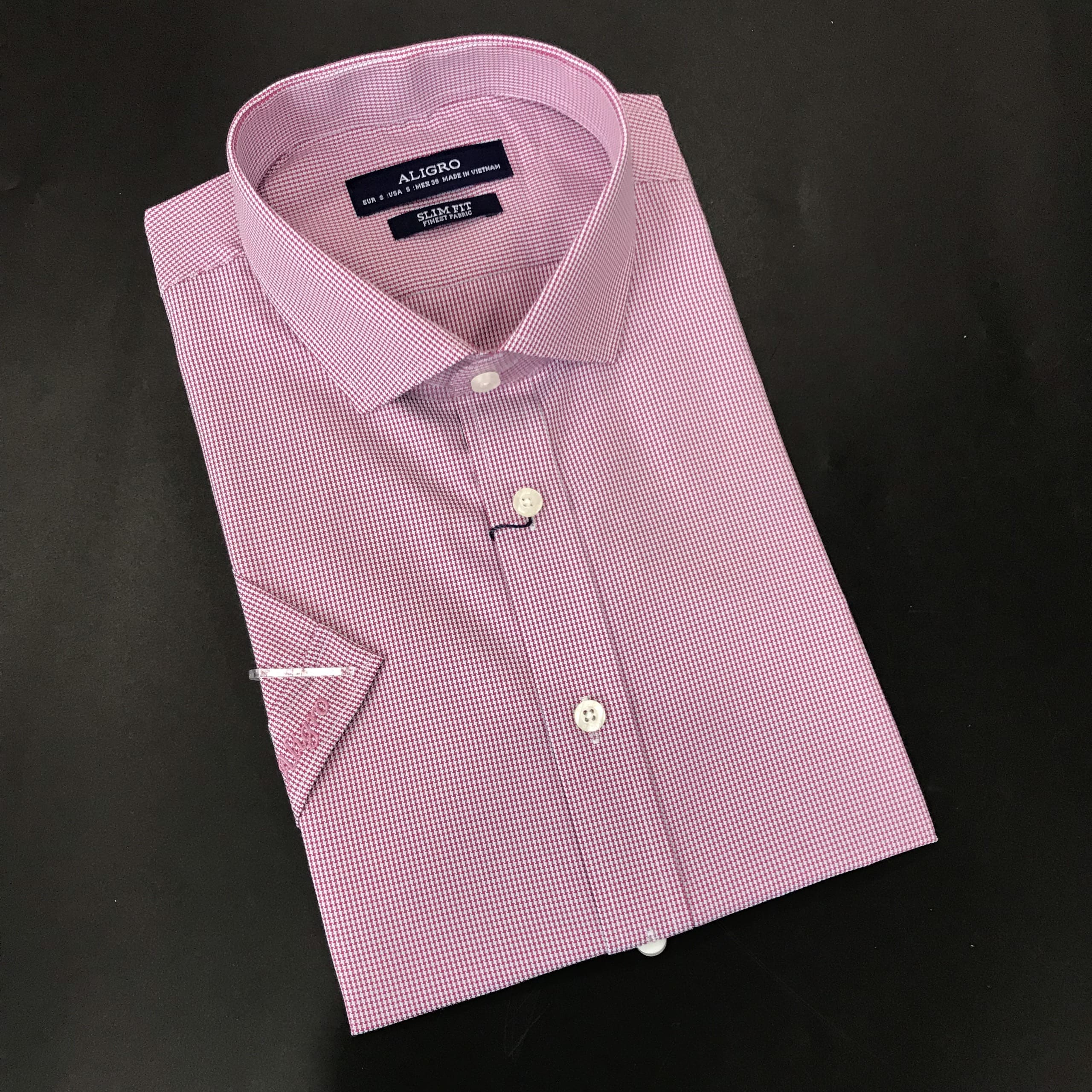 Áo sơ mi nam ngắn tay cao cấp Aligro ALGS-C97 chất liệu cotton form SLIMFIT kẻ đỏ trắng