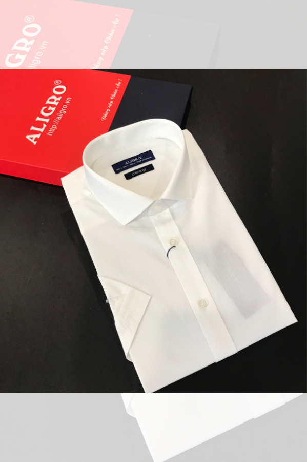 Áo sơ mi nam ngắn tay cao cấp Aligro ALG-C1008 vải cotton form Customfit kẻ trắng