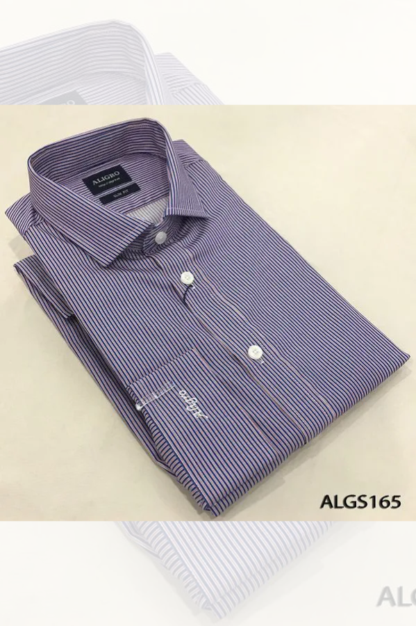 Áo sơ mi dài tay công sở cao cấp Aligro ALGS165 dáng Slimfit kẻ sọc cam - navy