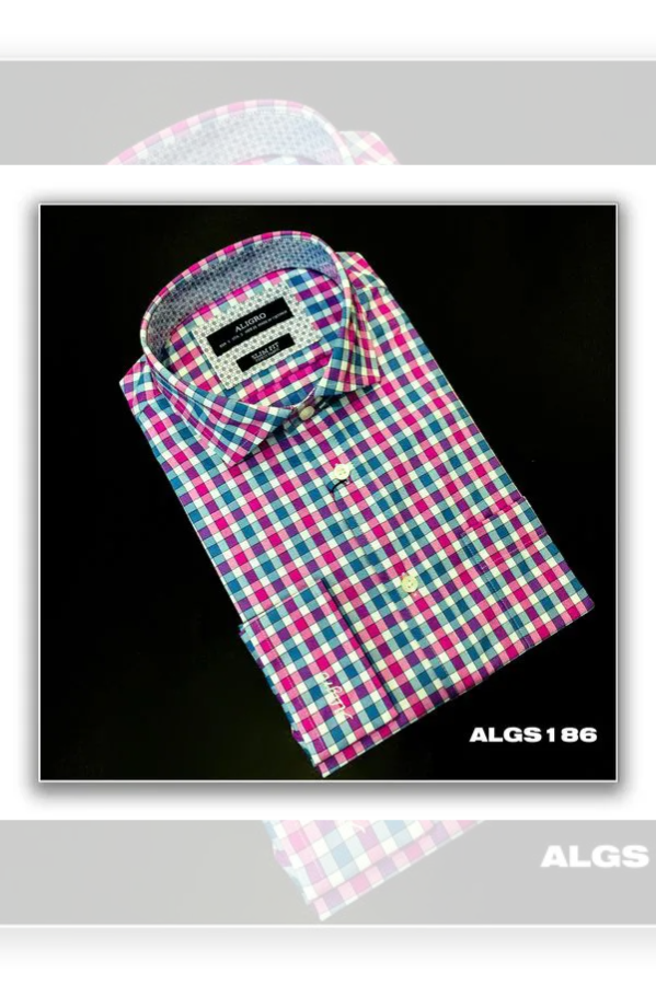 Áo sơ mi dài tay công sở cao cấp Aligro ALGS186 dáng Slimfit kẻ caro hồng xanh