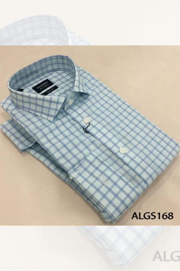 Áo sơ mi dài tay công sở cao cấp Aligro ALGS168 dáng Slimfit kẻ xanh