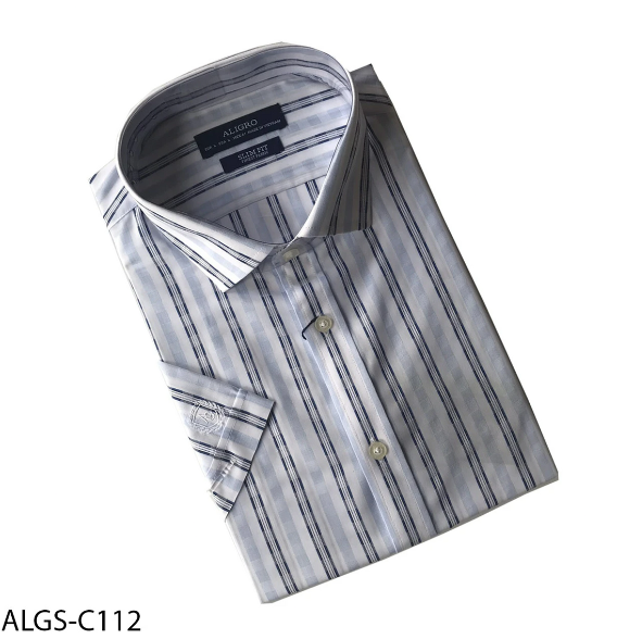 Áo sơ mi nam ngắn tay cao cấp Aligro ALGS-C112 chất liệu vải bamboo form SLIMFIT trắng kẻ sọc