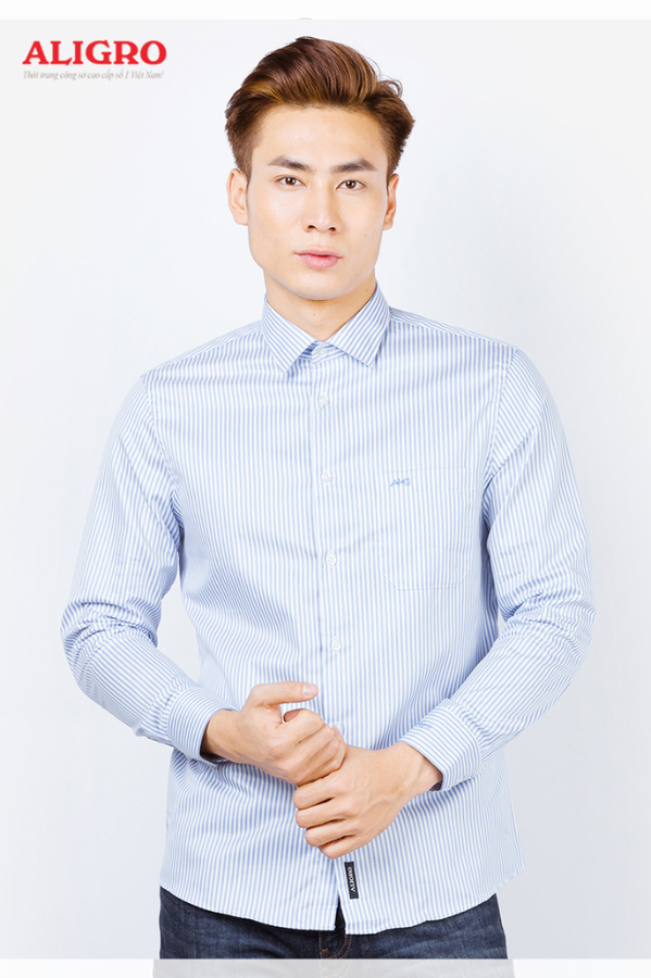 Áo sơ mi nam dài tay công sở cao cấp Aligro ALGS111 dáng Slimfit màu xanh da trời
