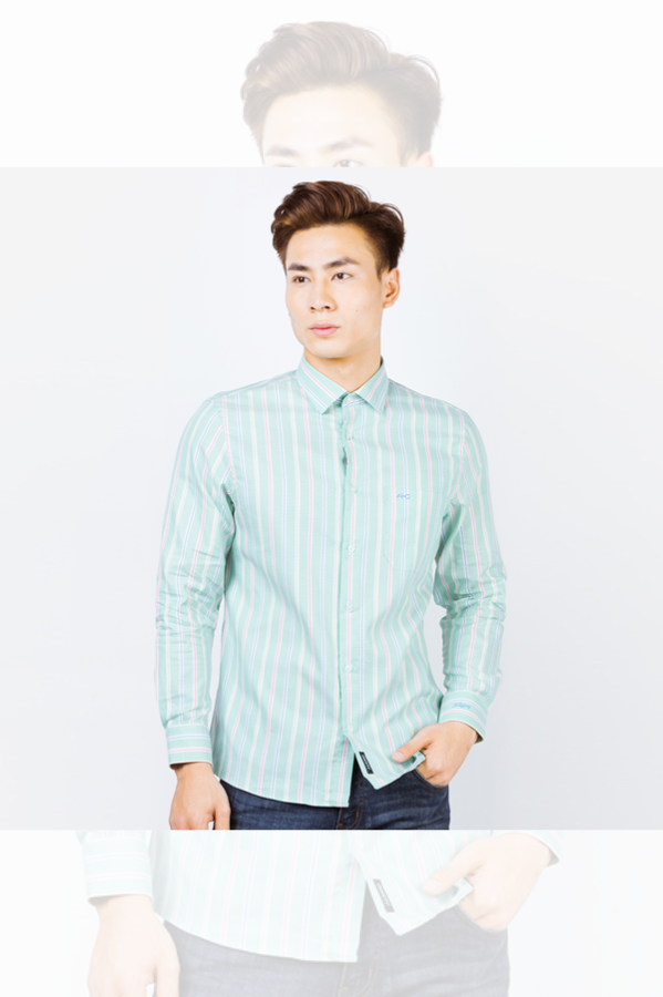 Áo sơ mi nam dài tay công sở cao cấp Aligro ALGS107 dáng Slimfit màu xanh ngọc kẻ sọc