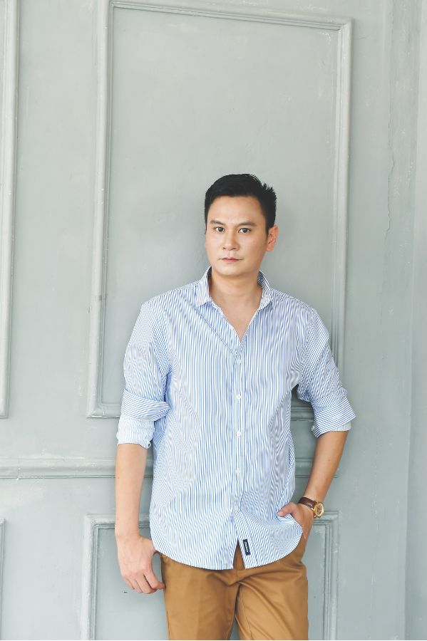 Áo sơ mi dài tay công sở cao cấp Aligro ALGS164 dáng Slimfit kẻ sọc xanh - trắng