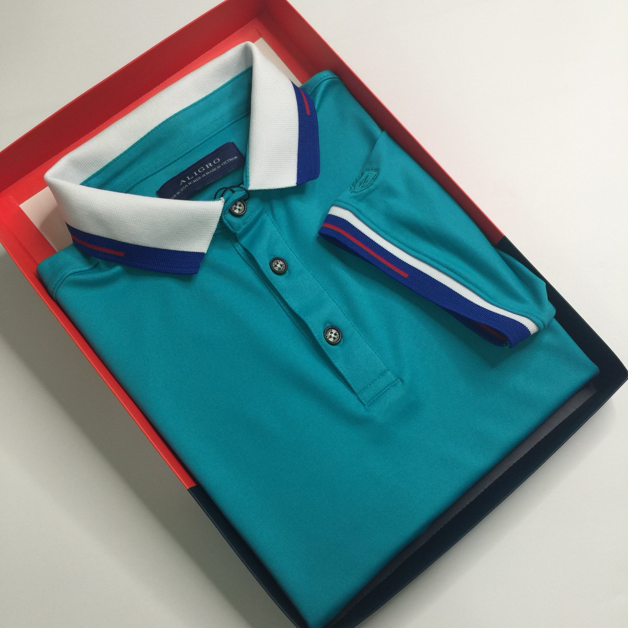 Áo polo nam ngắn tay cao cấp Aligro APLOUA008 chất liệu vải coolmax form SLIMFIT màu xanh ngọc