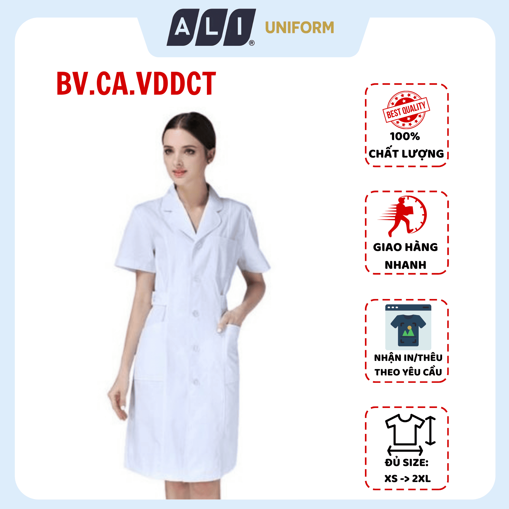 Váy blouse, váy điều dưỡng cộc tay chất vải kaki chun hàn cho y tá Aligro BV.CA.VDDCT